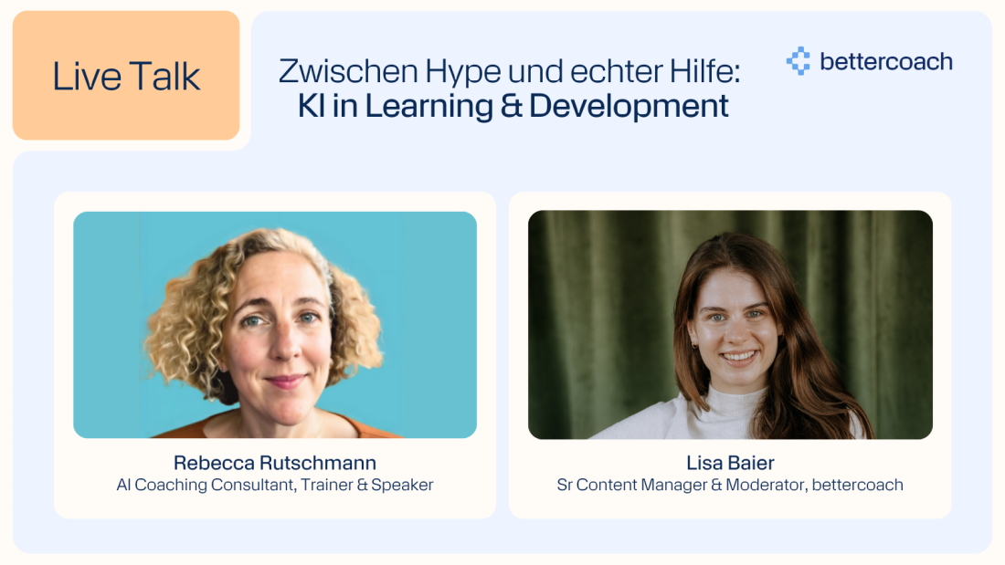 Thumbnail zum Live Talk: KI in Learning & Developement, das die beiden Speaker Rebecca Rutschmann und Lisa Baier zeigt